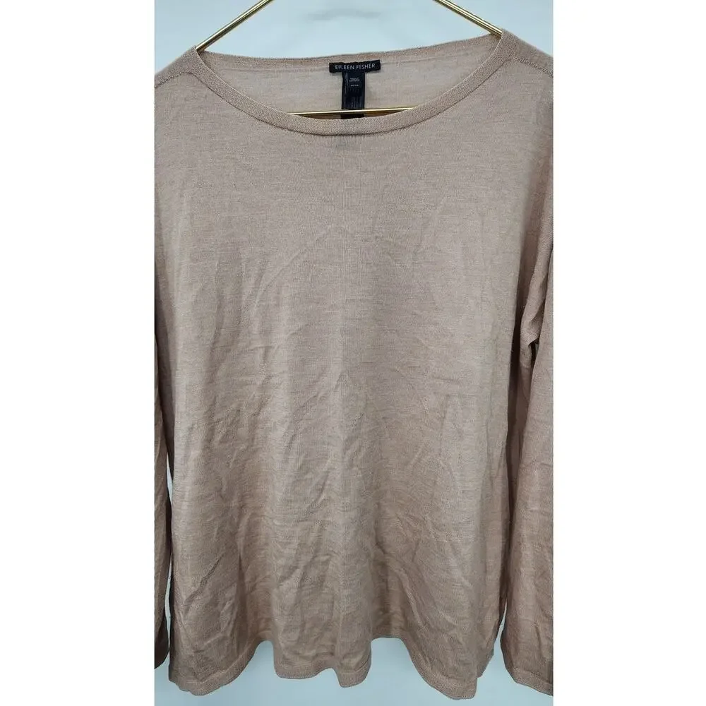 Eileen Fisher Seamless Merino Silk Cashmere Bateau Neck Sweater Size Medium Tan‎